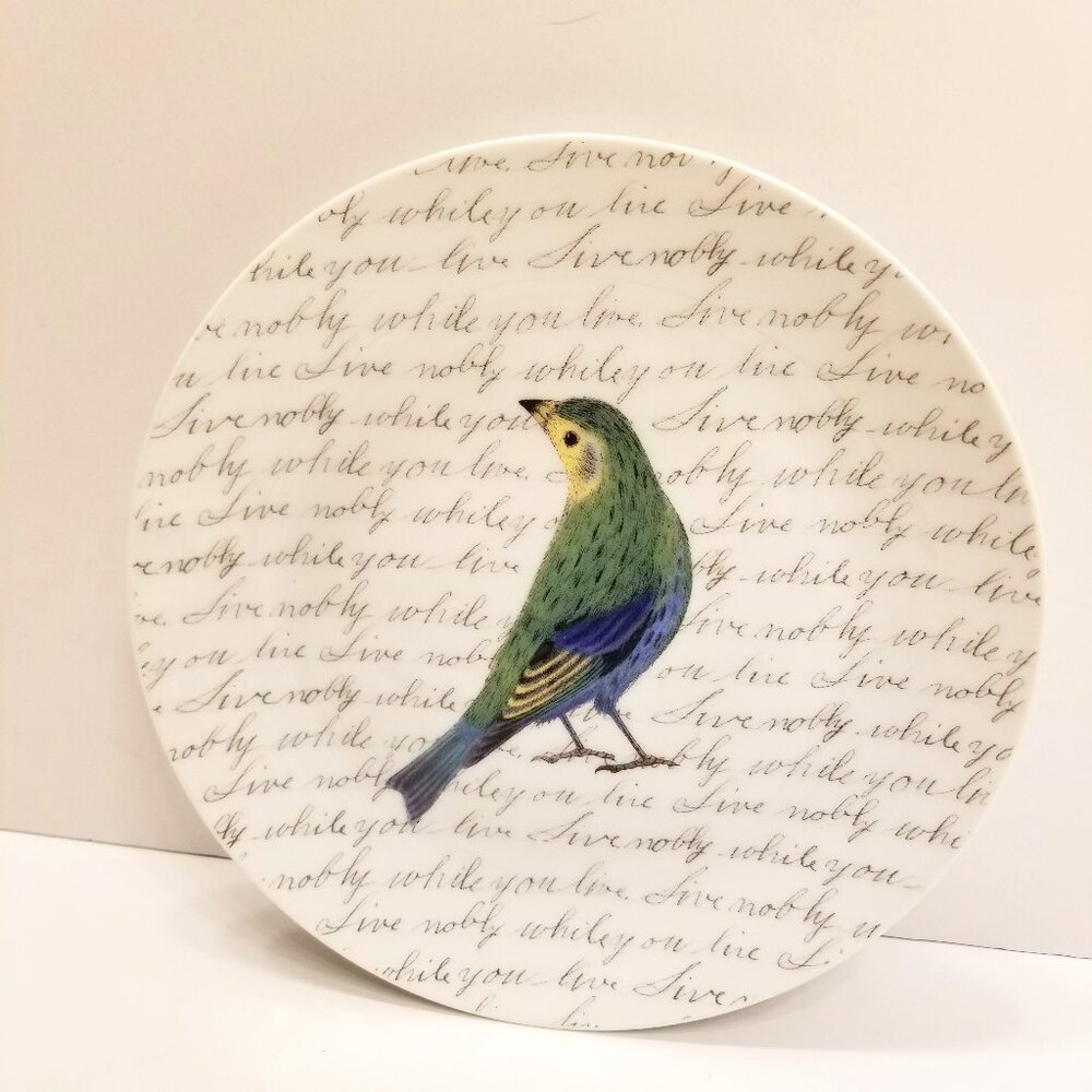 Fringe Studio Porcelain 8" Dessert Plate with green bird